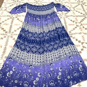 🩵NWOT RAGA Luana Off Shoulder Midi Dress in blue Purple Size Medium Yellowstone